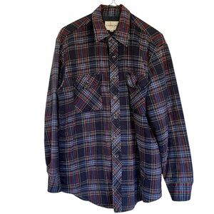 LumberJack Shirt Jacket Mens Medium Blue Plaid Flannel Western Pockets